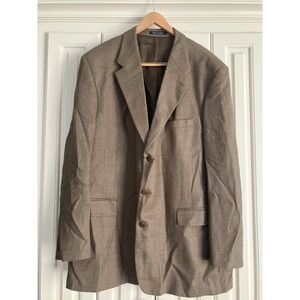 Jean Paul Germain Brown Wool Plaid Mens 50 Tall Sport Blazer Jacket